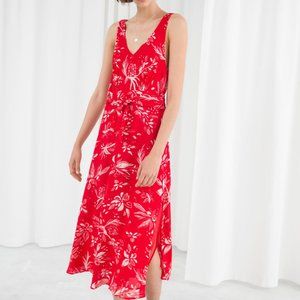 &Other Stories Printed Belted Midi Dress red